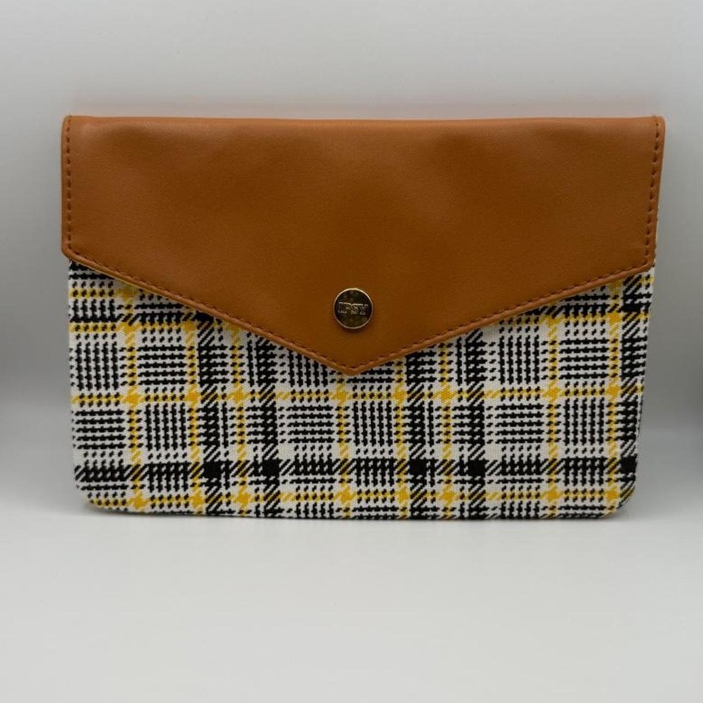 IPSY Plaid Makeup Bag Yellow Black Tan Cosmetic Pouch‎ Clutch Preppy